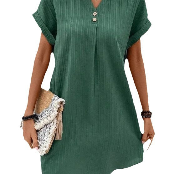 Women's Solid Color Pullover Comfort Casual Button Dresses