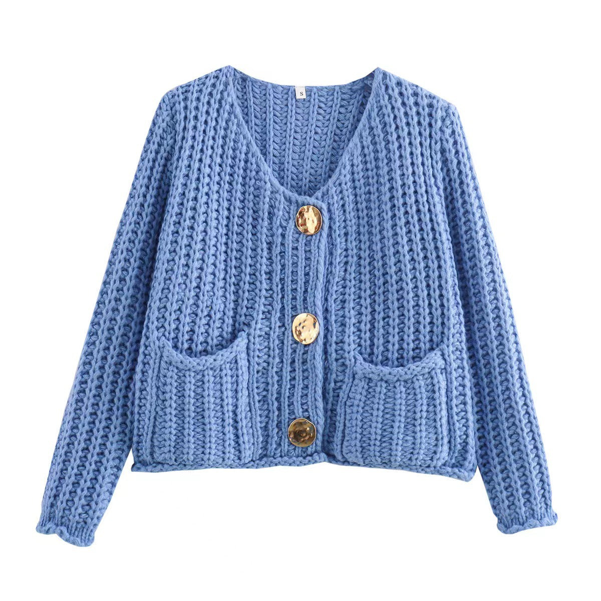 Women's Solid Color Single Row Round Buckle Knitwear