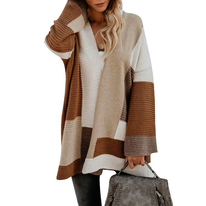 Women's Stylish Loose Geometric Color Matching Knitwear