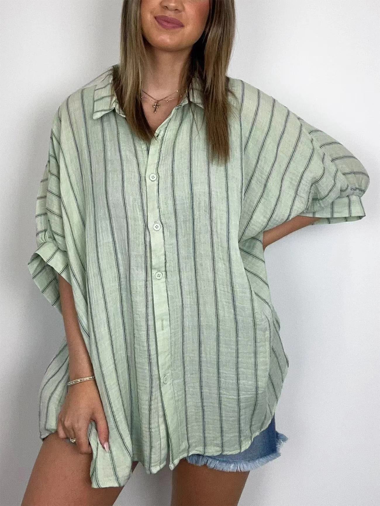 Women's Striped Print Loose Casual Shirt Blouses