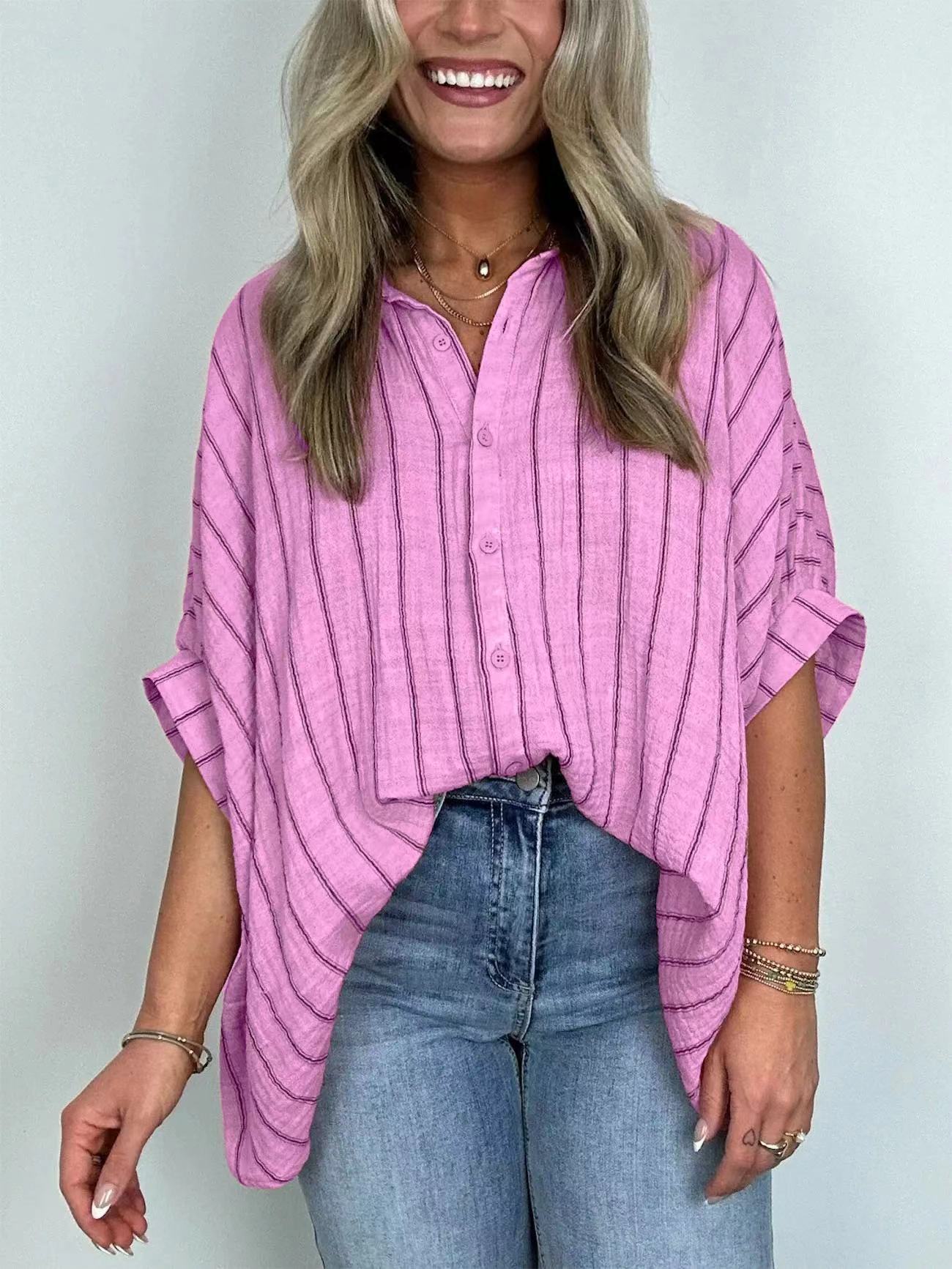 Women's Striped Print Loose Casual Shirt Blouses