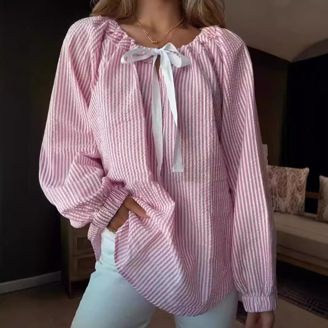 Women's Casual Pretty Shirt Chiffon Striped Tops