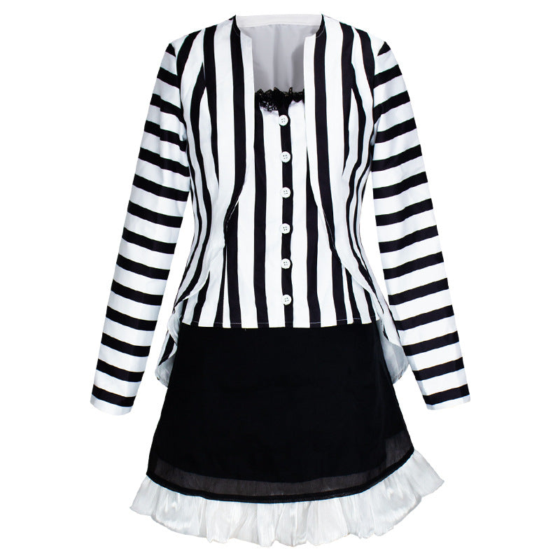 Black White Striped Halloween Performance Lydia Costumes