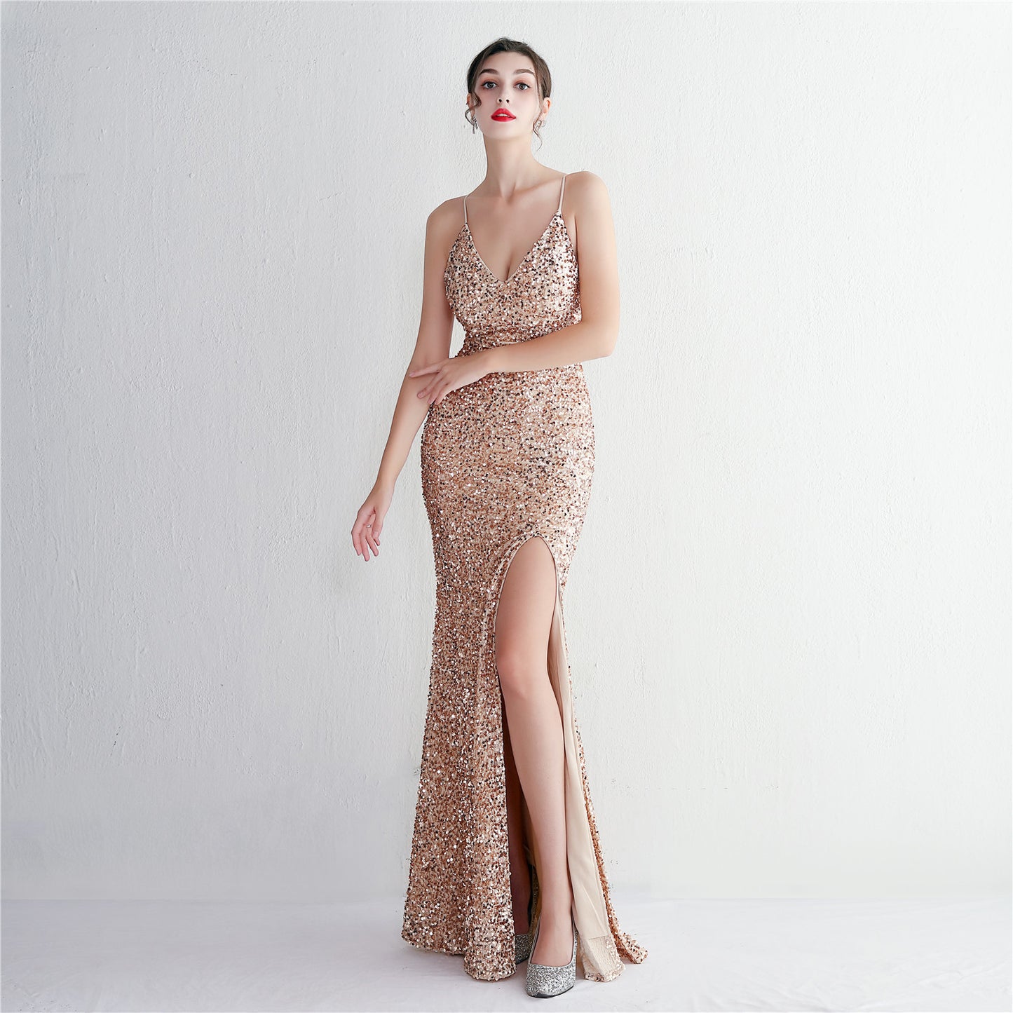 Veet Bottom Sequin Sling Party Sequined Dress Long Evening Dresses