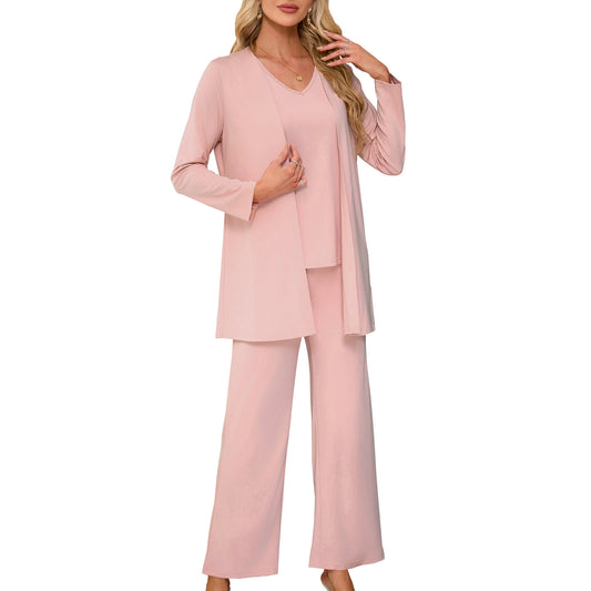 Women's Robe Long Sleeve Casual Straight Trousers Suits