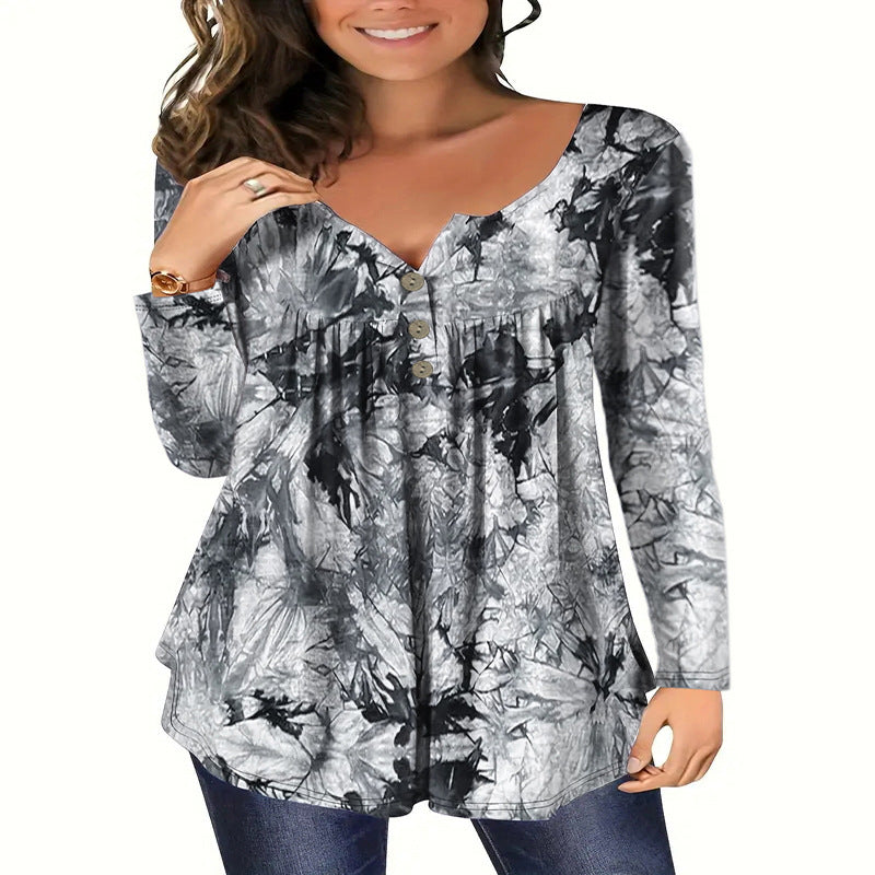 Printed Blooming Buttons Commute Leisure Loose Blouses