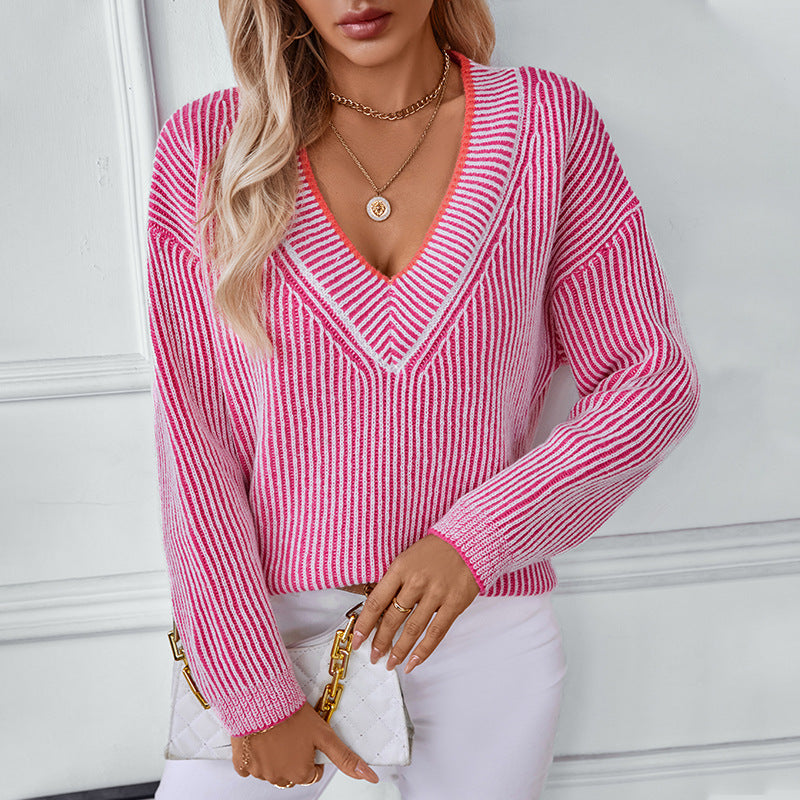 Women's Attractive Striped Leisure Pullover Loose Sweaters