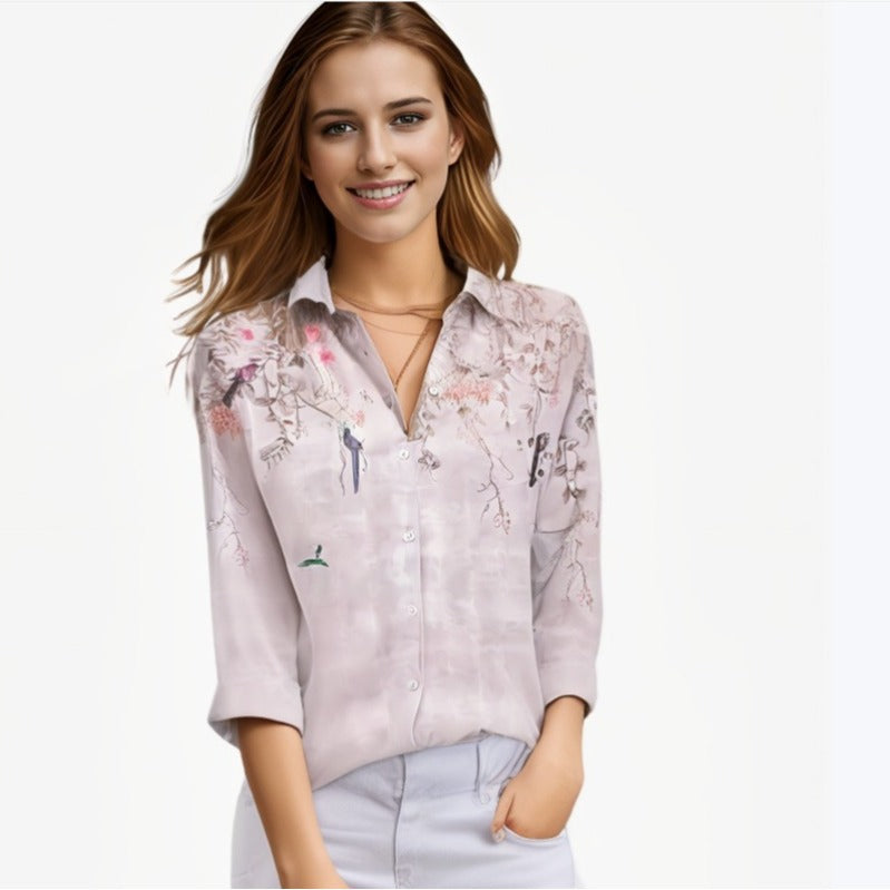 Women's Lapel Long-sleeved Single-breasted Temperament Printed Shirt Blouses