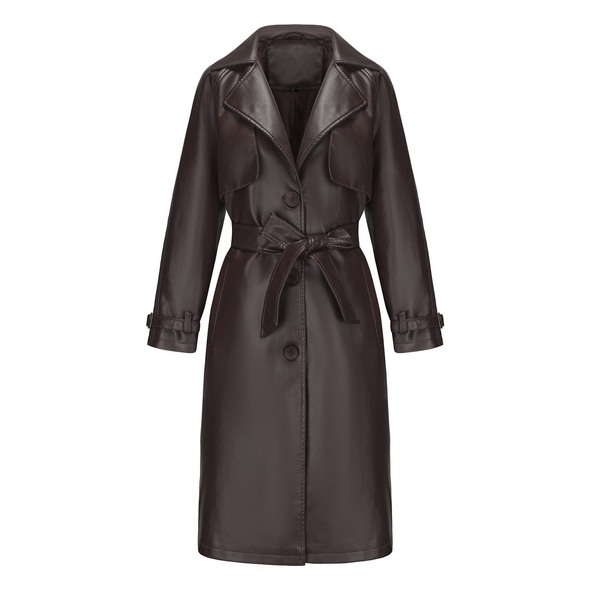 Women's Long Loose Leather Classic Turn-down Collar Jackets