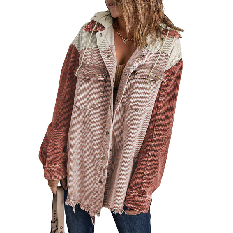 Women's For Color Contrast Patchwork Single-breasted Loose Jackets