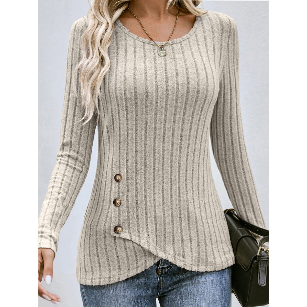 Women's Style Small Shirt Autumn Waist Round Neck Knitwear