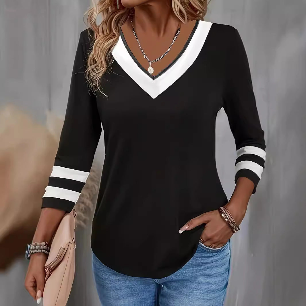 Fashion Simple Stitching T-shirt Versatile Long Blouses