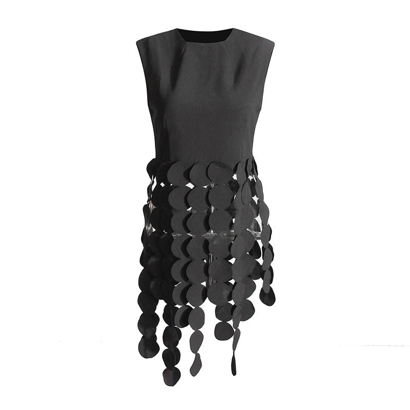 Women's Simple Casual Style Loose Sleeveless Stitching Wafer Tassel Tops