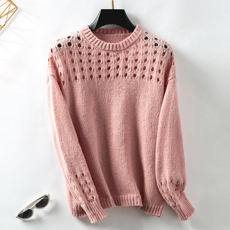 Women's Hollow Pullover Solid Color Round Neck Sweaters