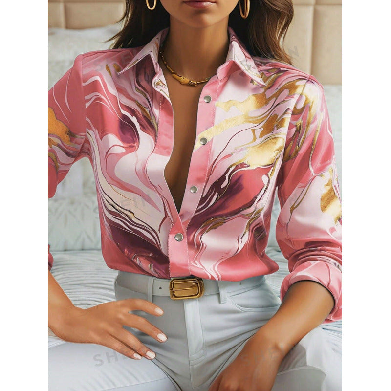 Long Sleeve Lapel Loose Button Shirt Blouses