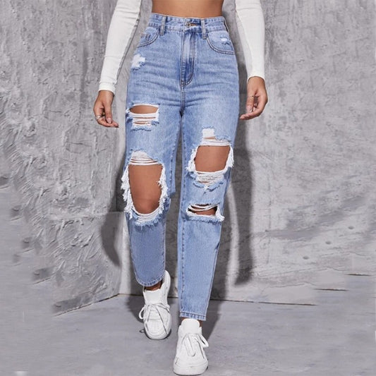 Women's Ripped Trend Water Washed Hole High Jeans