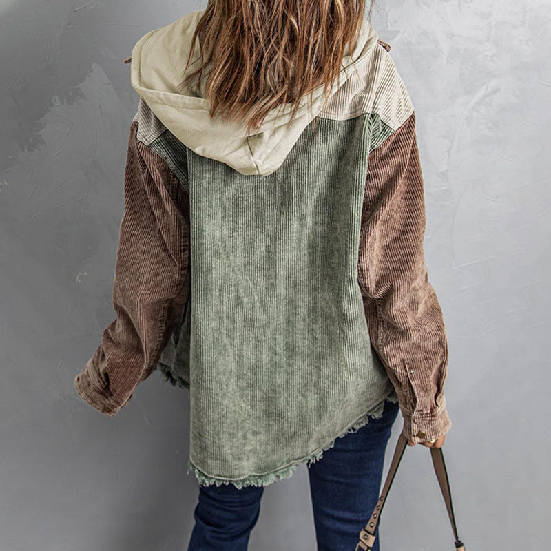 Women's For Color Contrast Patchwork Single-breasted Loose Jackets