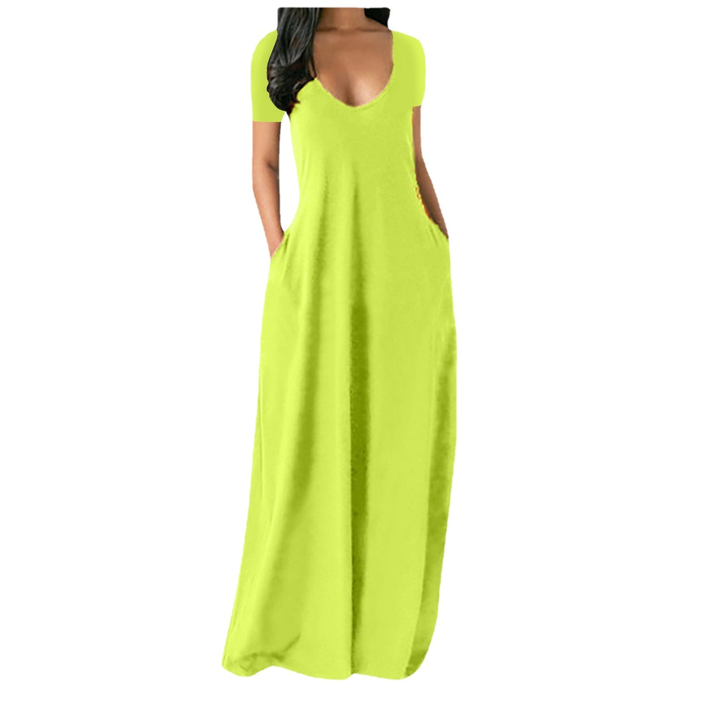 Women's Summer Solid Color Sexy Deep Short-sleeved Dresses