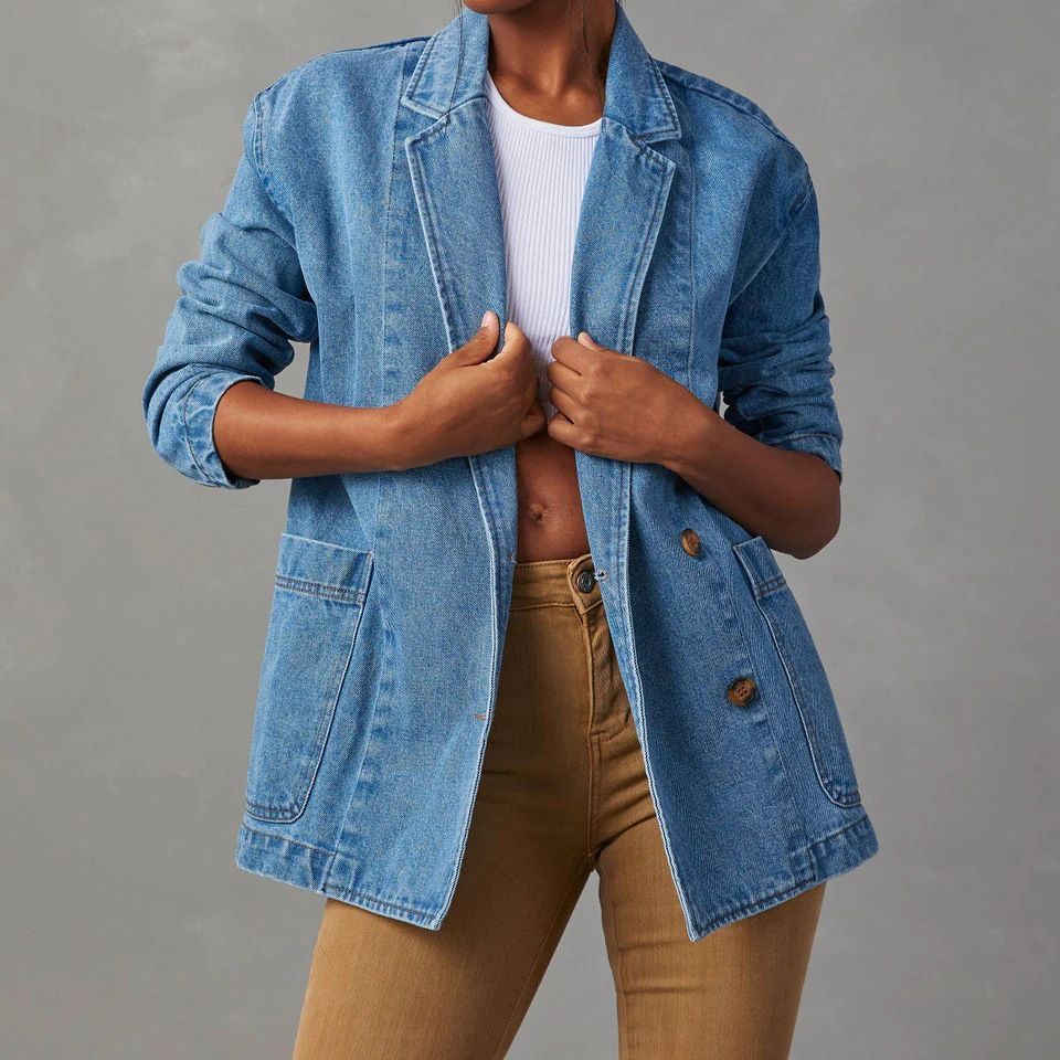 Women's Fashion Leisure Washed-out Blue Denim Jackets