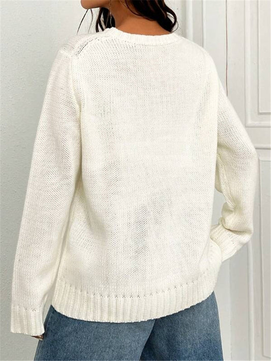 Loose Round Neck Flag Pattern Simple Sweaters