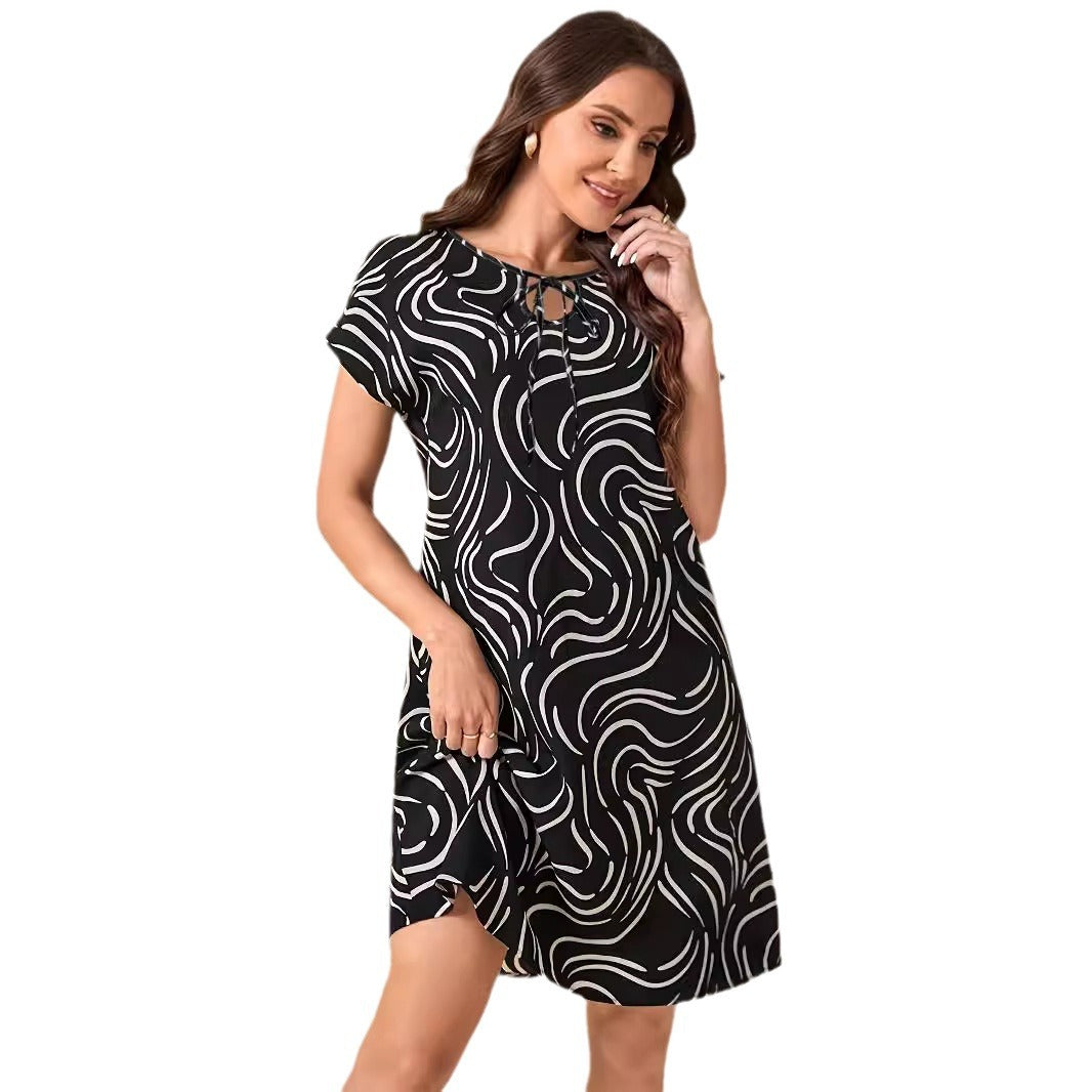 Women's Striped Summer Corrugated Sleeve Printed Temperament Dresses