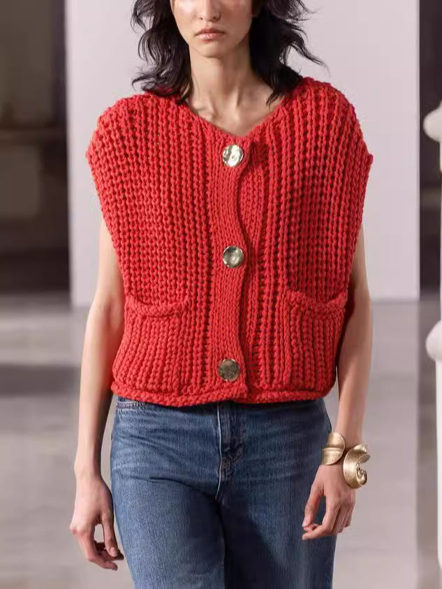 Women's Knitted Thick Needle Sleeveless Fashion Temperamental Knitwear