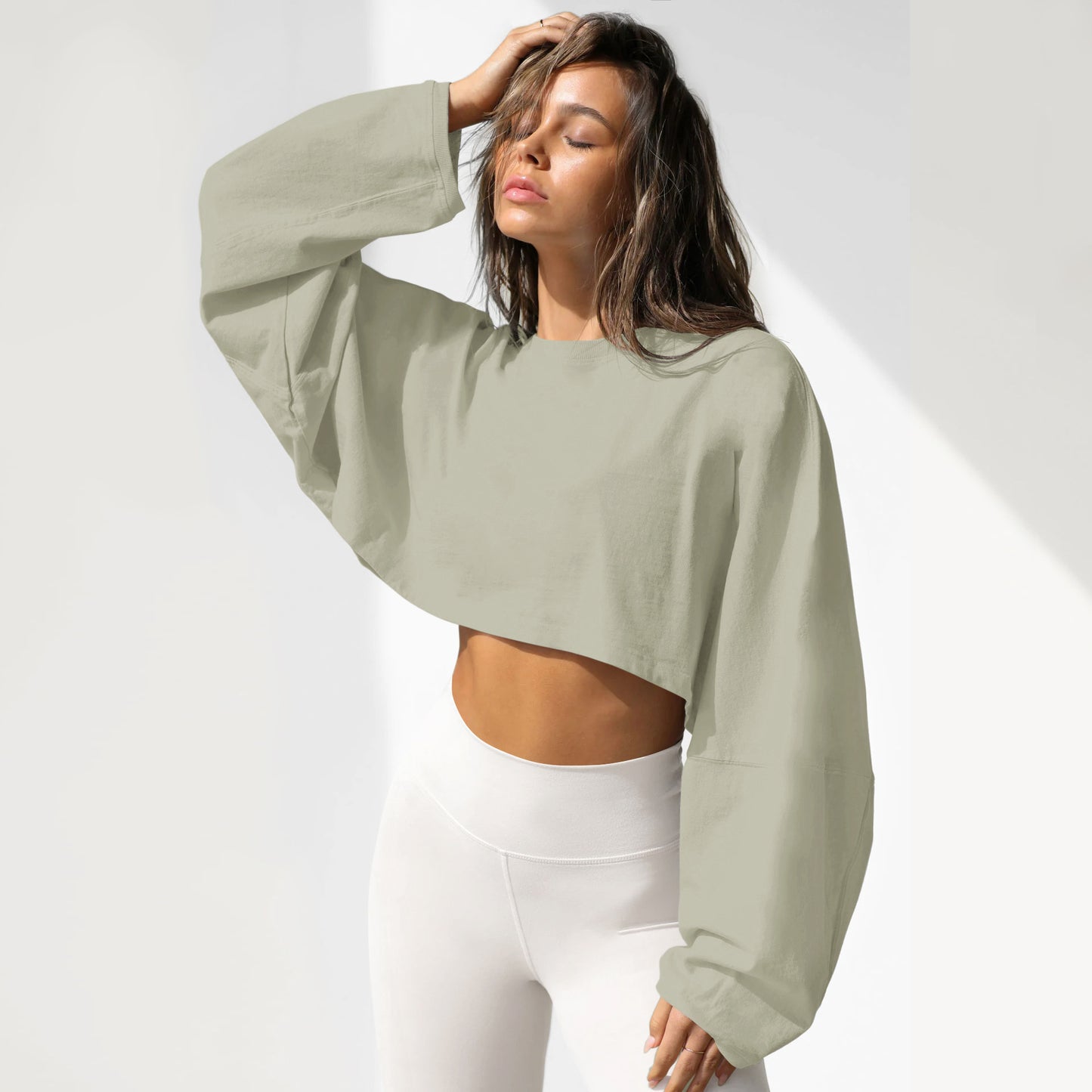 Women's Cropped Round Neck Sports Bottoming Shirt T-shirt Sweaters