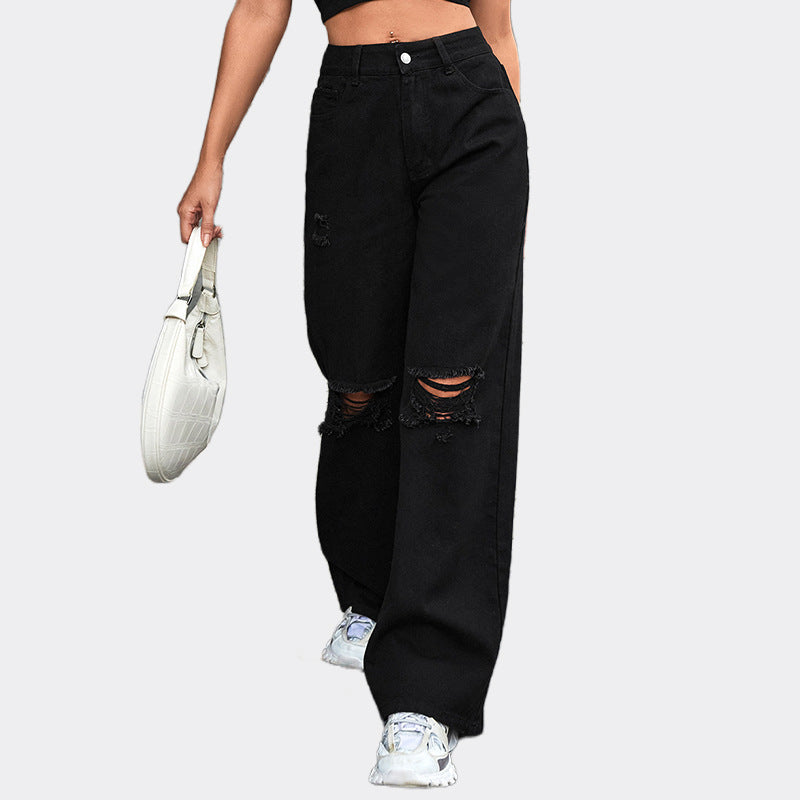 Women's Trendy Denim Trousers Casual Fashion Holes Jeans