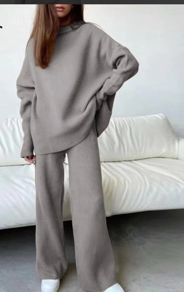 Women's Knitted Solid Color High Collar Loose Suits