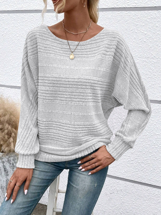 Women's Sunken Stripe Batwing Sleeve T-shirt Blouses