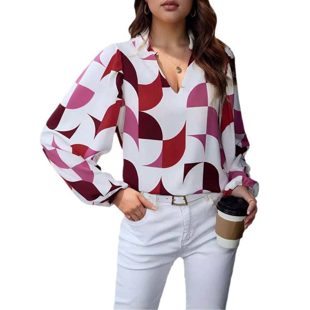 Women's Commuter Autumn Fashion Printed Pullover Blouses