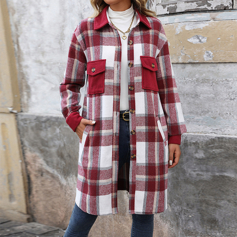 Women's Attractive Charming Brushed Plaid Long Coats