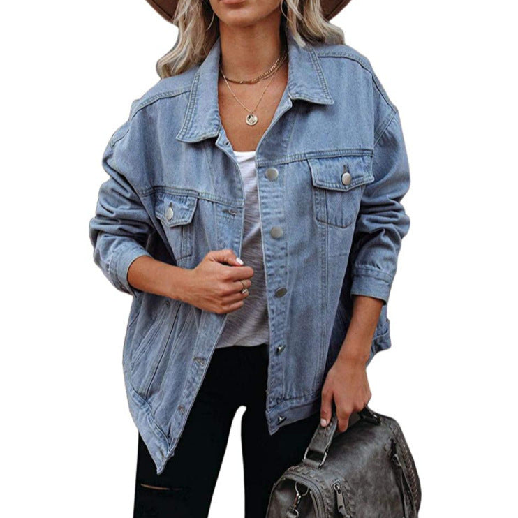 Women's Fashion Denim Lapel Long-sleeved Cotton Jackets