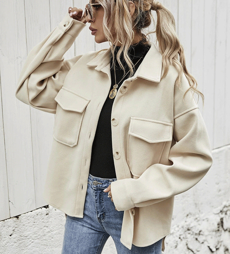 Women's Lapel Single Breasted Thickened Solid Color Coats