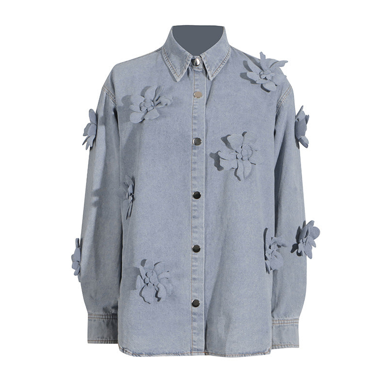 Women's Simple Style Three-dimensional Flower Denim Summer Comfort Jackets