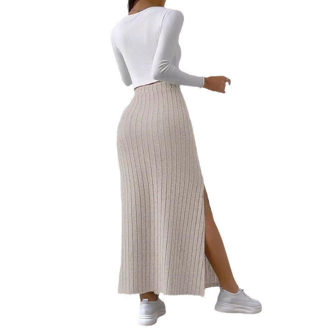 Women's High Waist Side Slit Slim Knit Skirts