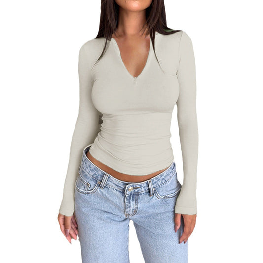 Women's T-shirt Casual Zipper Long Sleeve Blouses