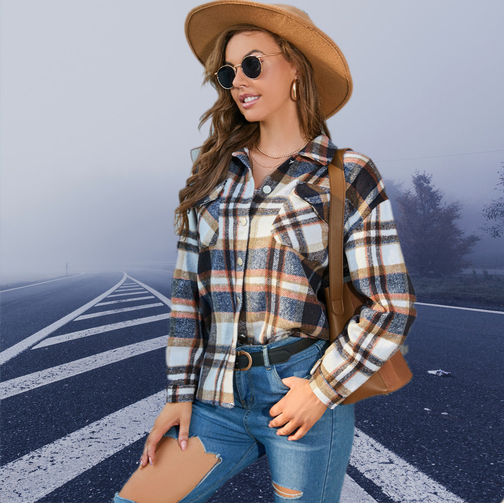 Women's Fashion Urban Style Loose Single-breasted Plaid Coats