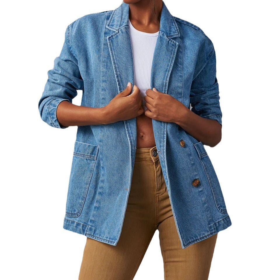 Women's Fashion Leisure Washed-out Blue Denim Jackets