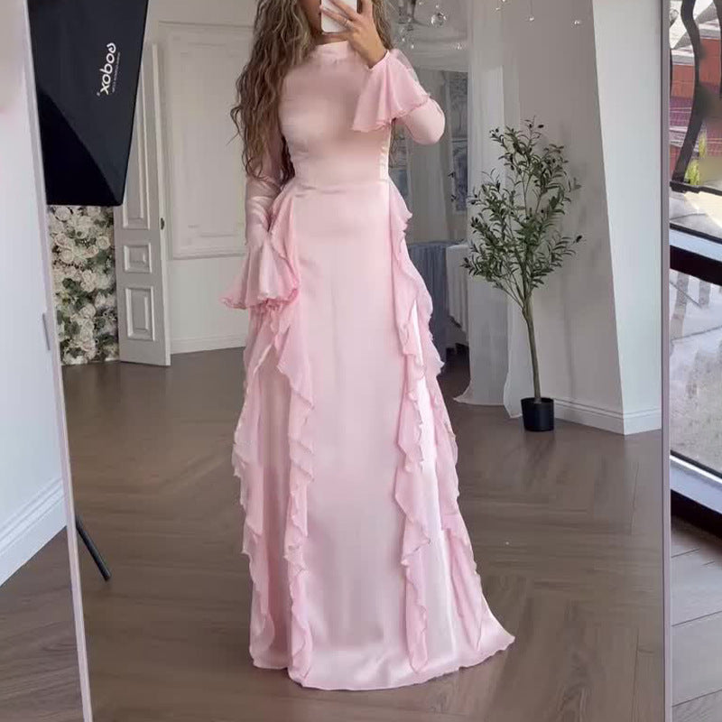 Robe sexy à manches évasées et taille haute pour femme