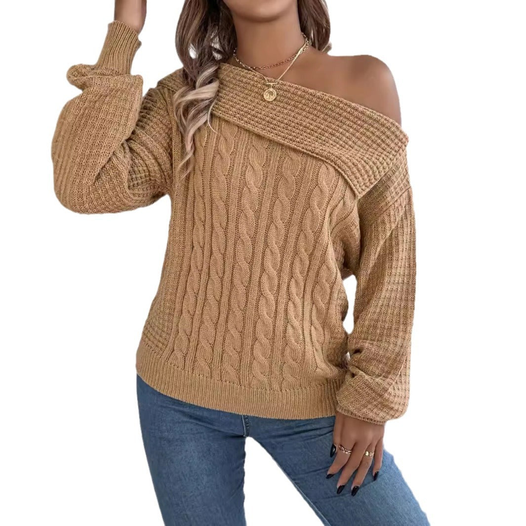 Women's Casual Sexy Lapel Twist Long Sleeve Sweaters