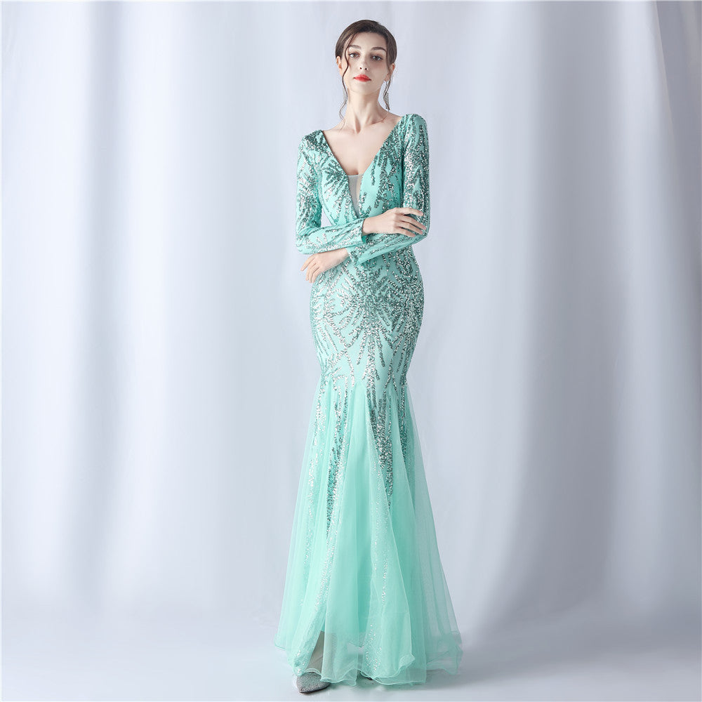 Mesh Sequin Dinner Party Host Long Evening Dresses