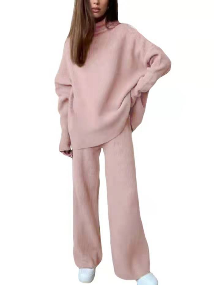 Women's Knitted Solid Color High Collar Loose Suits