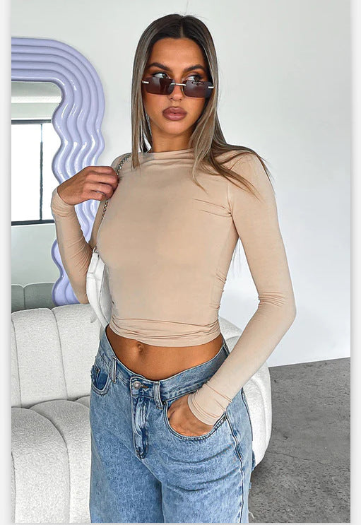 Women's Irregular Slim Fit Bottoming T-shirt Round Blouses