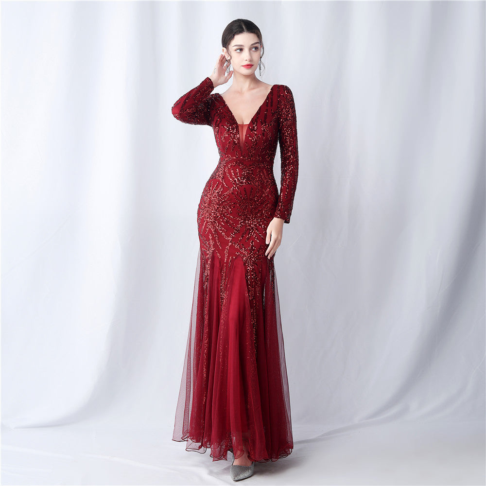 Mesh Sequin Dinner Party Host Long Evening Dresses