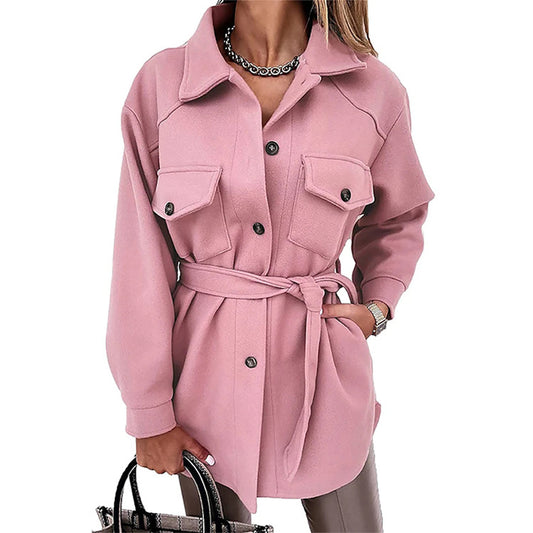 Women's Long Sleeve Temperament Pure Color Lapel Coats