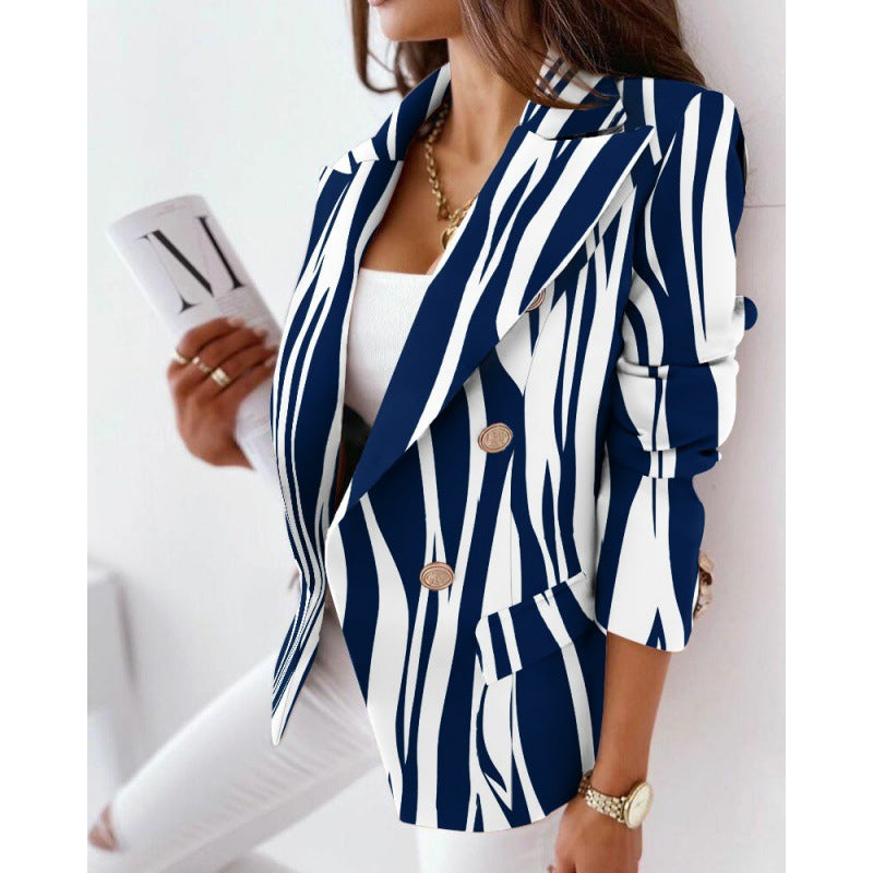 Women's Long Sleeve Double Breasted Fashion Print Clothing