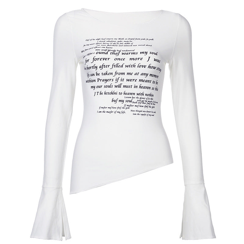 Women's Small Letter Printed Micro Bell Sleeve Blouses