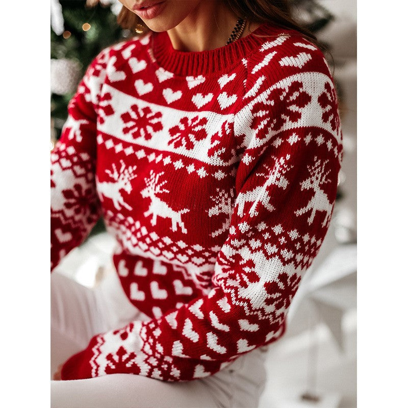 Women's Knitted Christmas Snowflake Long Sleeve Knitwear