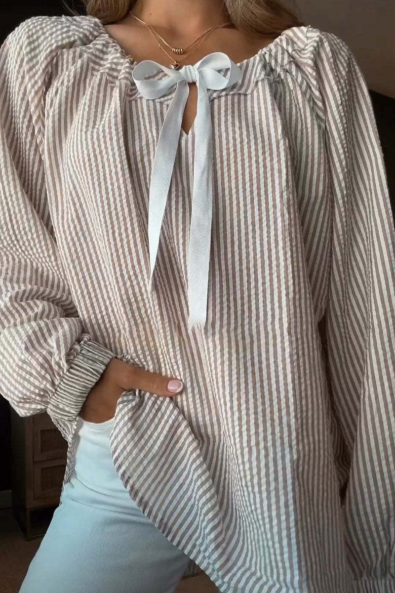 Women's Casual Pretty Shirt Chiffon Striped Tops